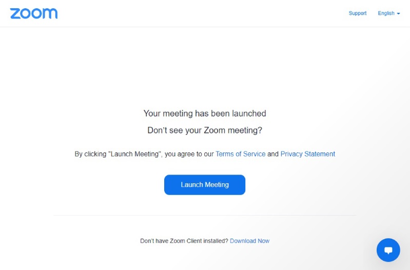 Zoom会議のURLを開いた時のwebブラウザ(英語)