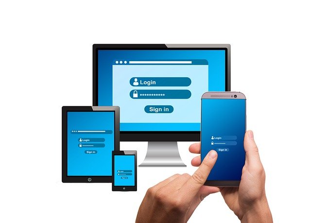 パソコン、タブレット、スマートフォンのログイン画面が表示されている画像