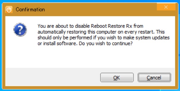 タスクトレイを開いた画面、RebootRestoreRxをOFFにする操作、ONのクリック