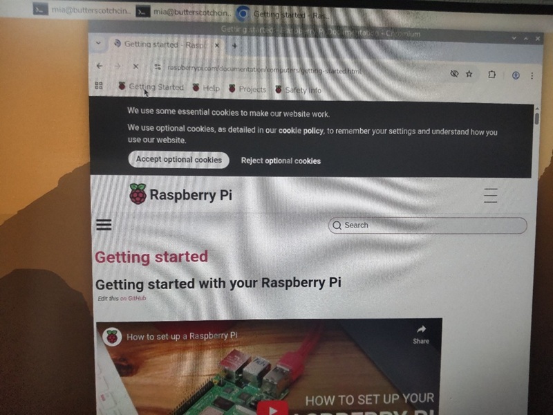 Raspberry Piでwebブラウザを開いた状態
