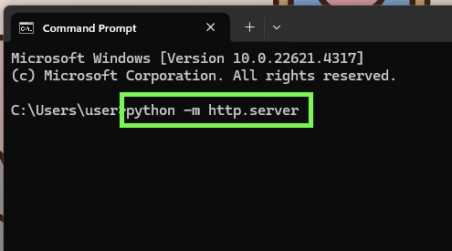 Pythonをインストール後、「python -m http.server」を入力