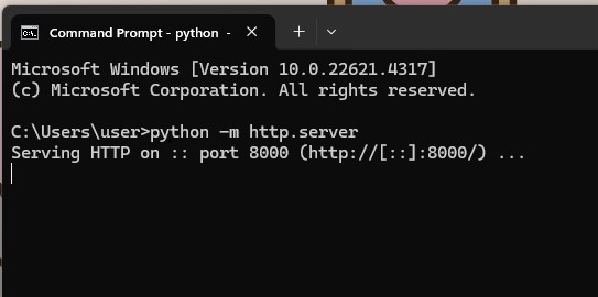 「python -m http.server」を実行して、簡易的なWebサーバーを立ち上げた状態